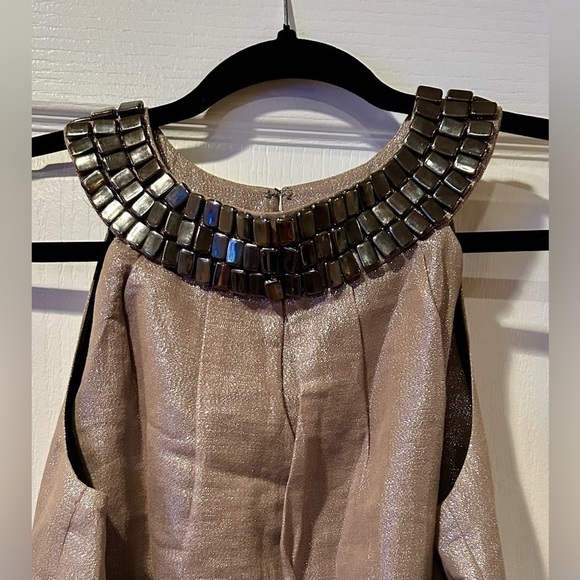 WALTER SIZE 6 🍒CHAMPAGNE GOLD JEWEL COLLARED SILK DRESS FULLY LINED CLASP FRONT - Picture 10 of 12